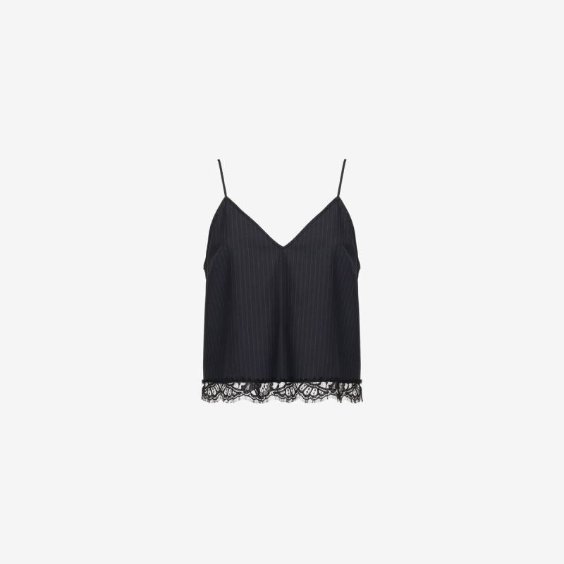 Alexander McQueen Women's Blue Lace Detail Pinstripe Camisole - 2 (Wool)